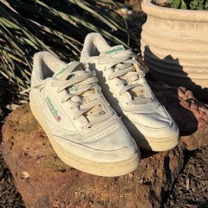 Reebok Cream/Green Low-Top Leather Sneakers